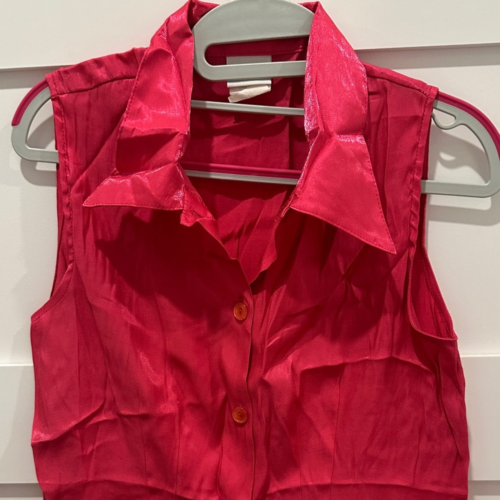 Studio C Bold Pink Sleeveless Button-Down Shirt Size L